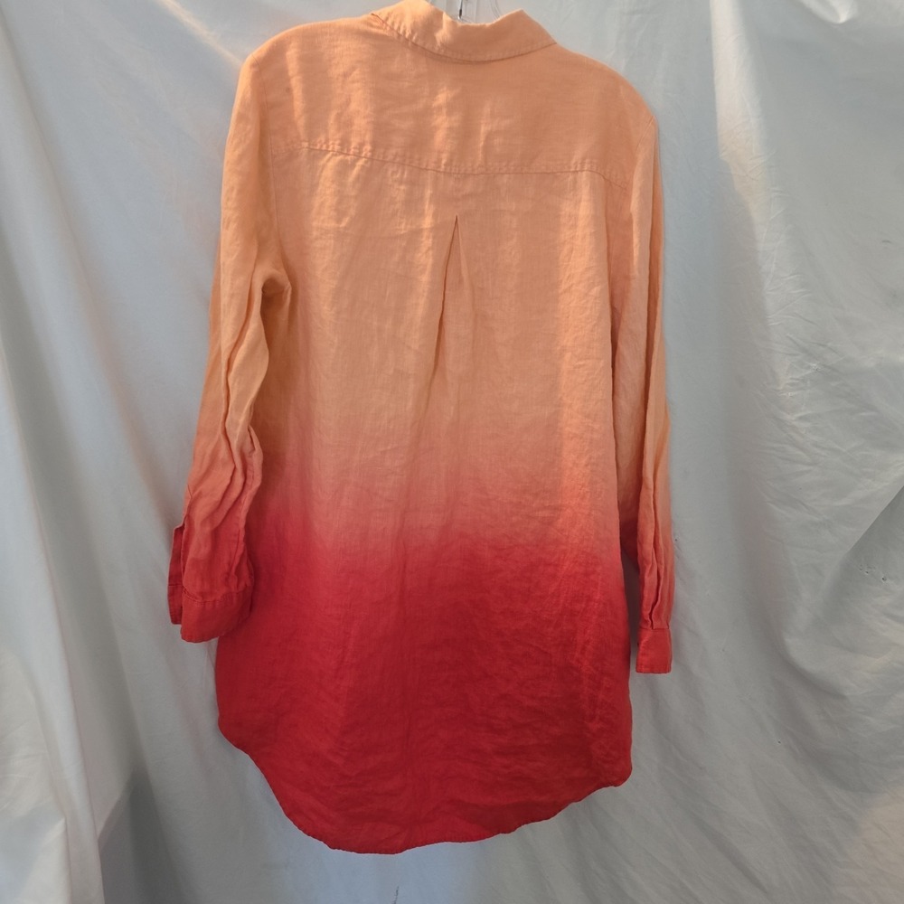 Soft Surroundings 100% Linen Ombre Top Shirt Long Sleeve High Low Hem L Peach - Picture 7 of 12